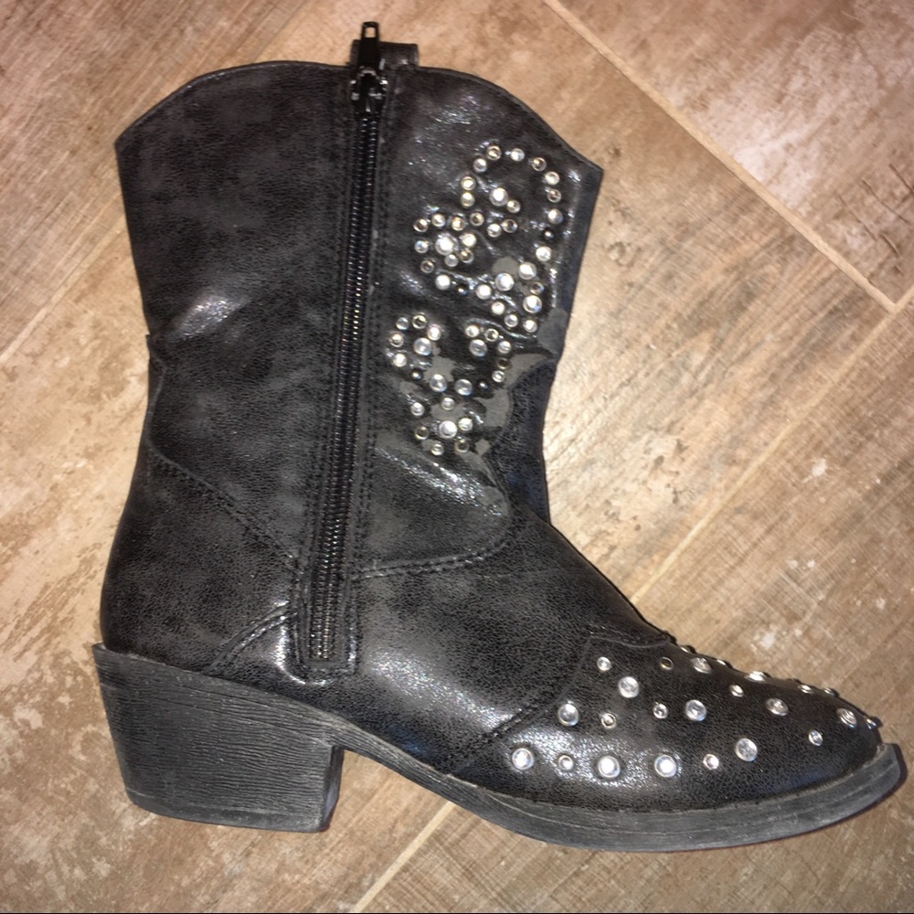 Justice Black Rhinestone Boots Size 2 - Picture 6 of 7